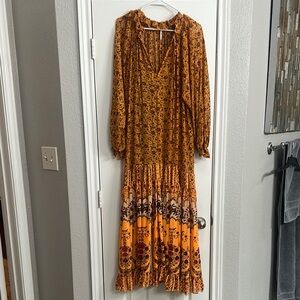 Floral Bohemian Maxi Dress - Orange and Red/Maroon - Free People